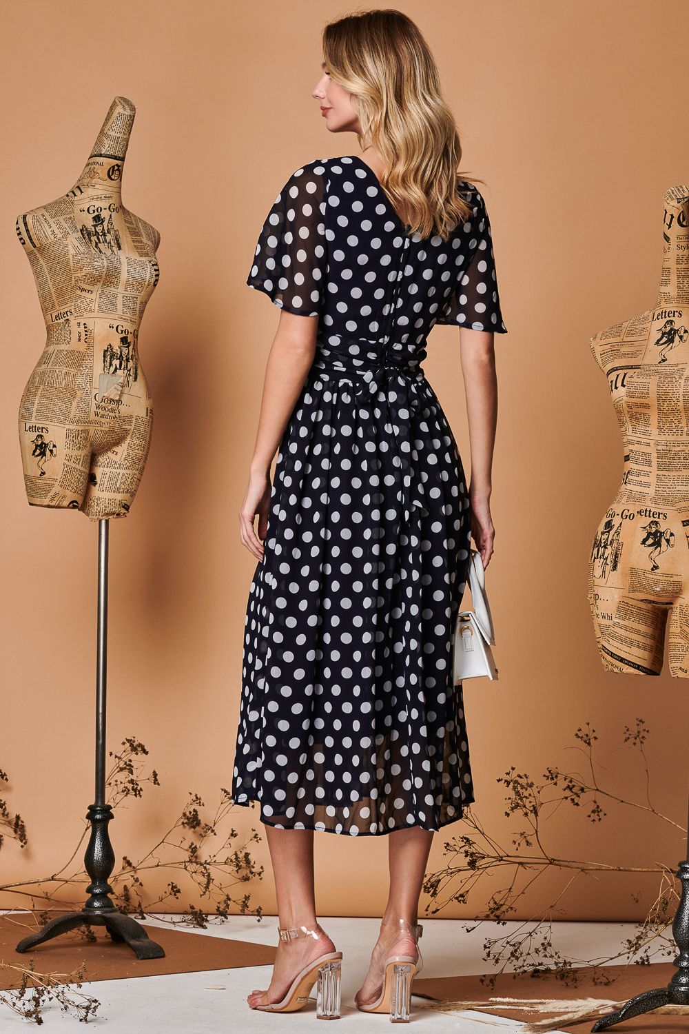 Jolie Moi Spot Print Chiffon Maxi Dress