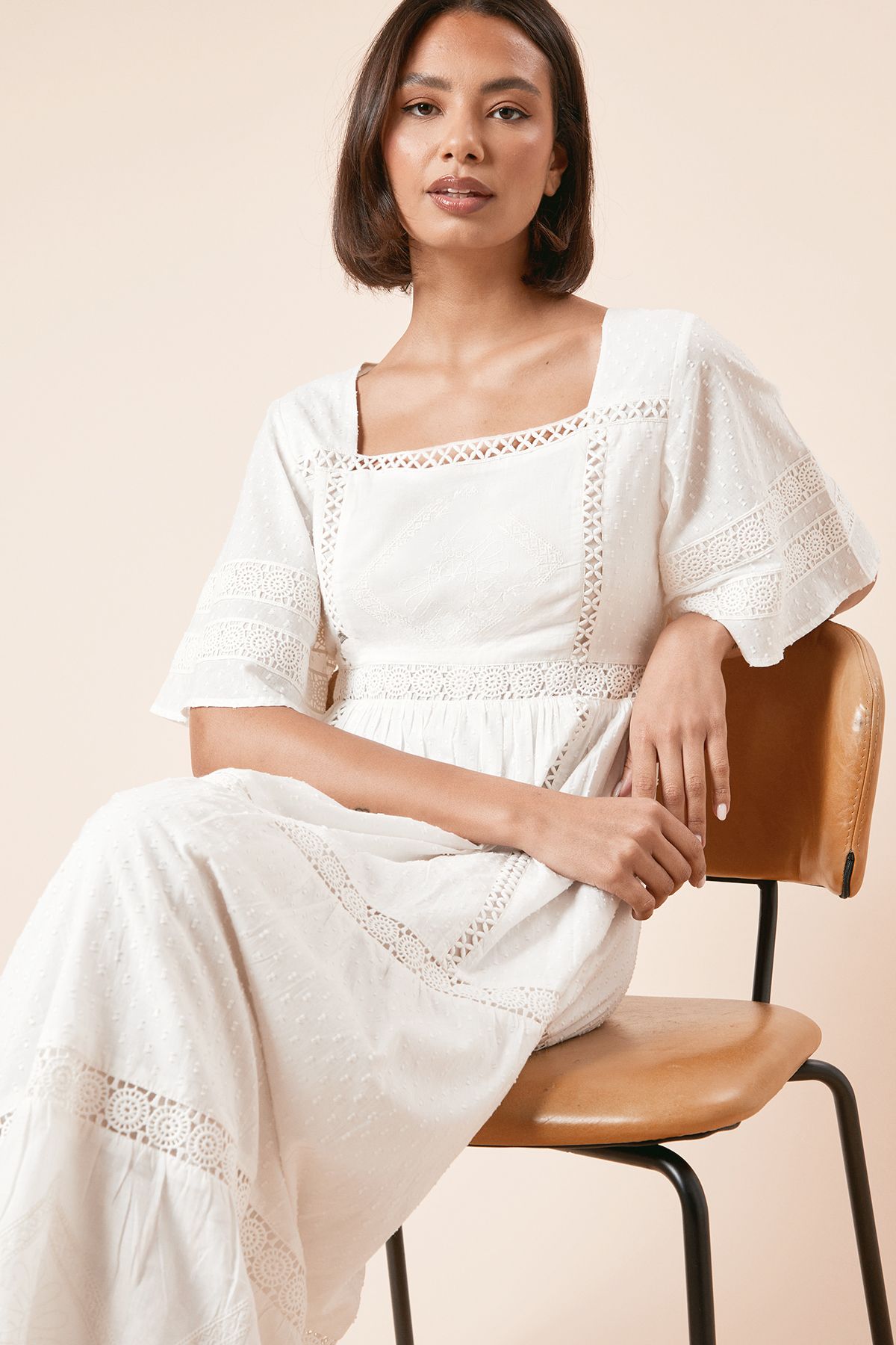 Dorothy Perkins Embroidered Front Angel Sleeve Midi Dress