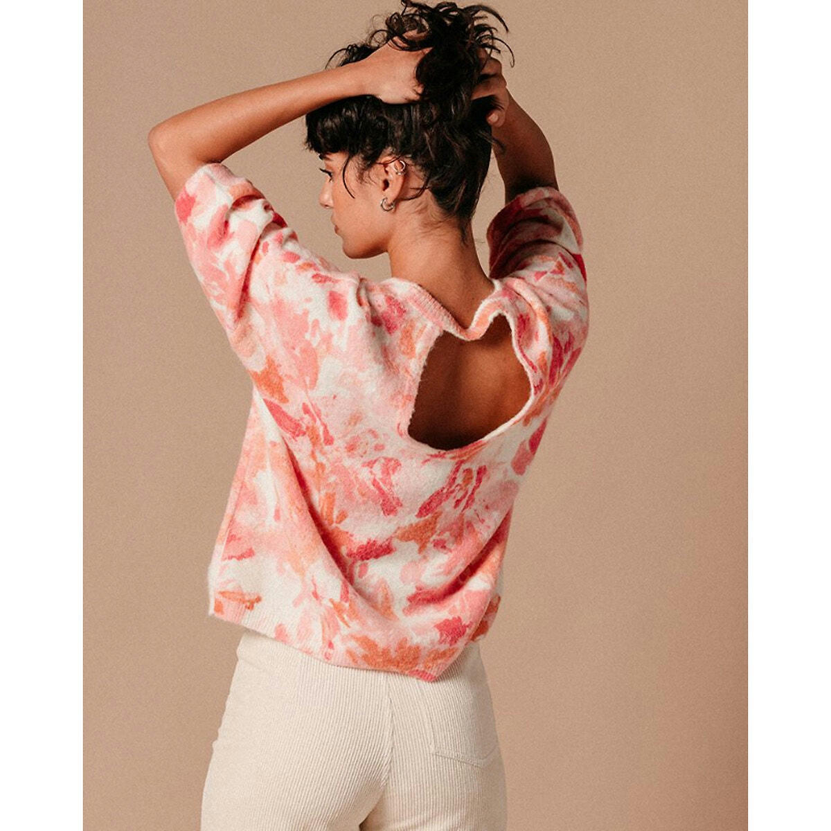 Pull ample décolleté dos à manches courtes