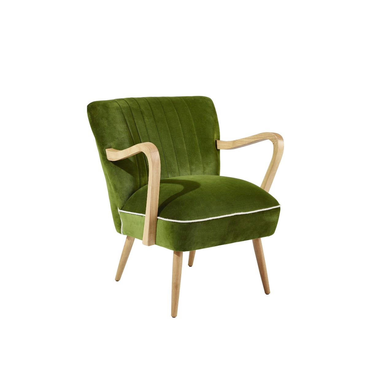 SIXTY - Fauteuil vintage à accoudoirs en chêne et velours vert vintage