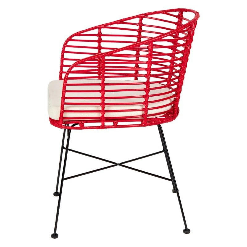YANIS - Chaise en rotin tressé rouge et métal