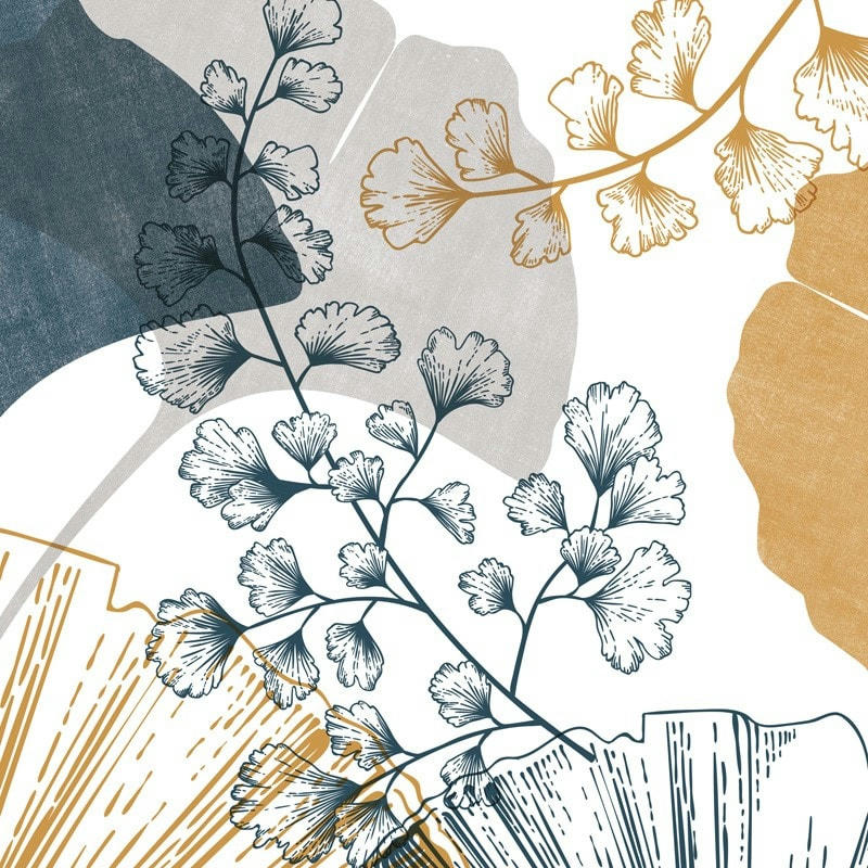 GINGKO OCRE ET BLEU - Bandeau PVC lot de 2 : L 70cmxH 30cm Multicolore Feuillage Végétal