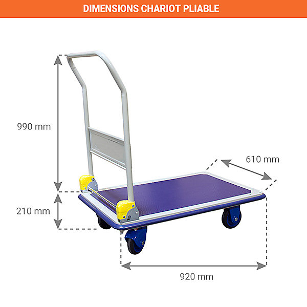 Chariot pliant avec frein - Plateau antidérapant 920x610mm - Charge max 300kg - 805006997
