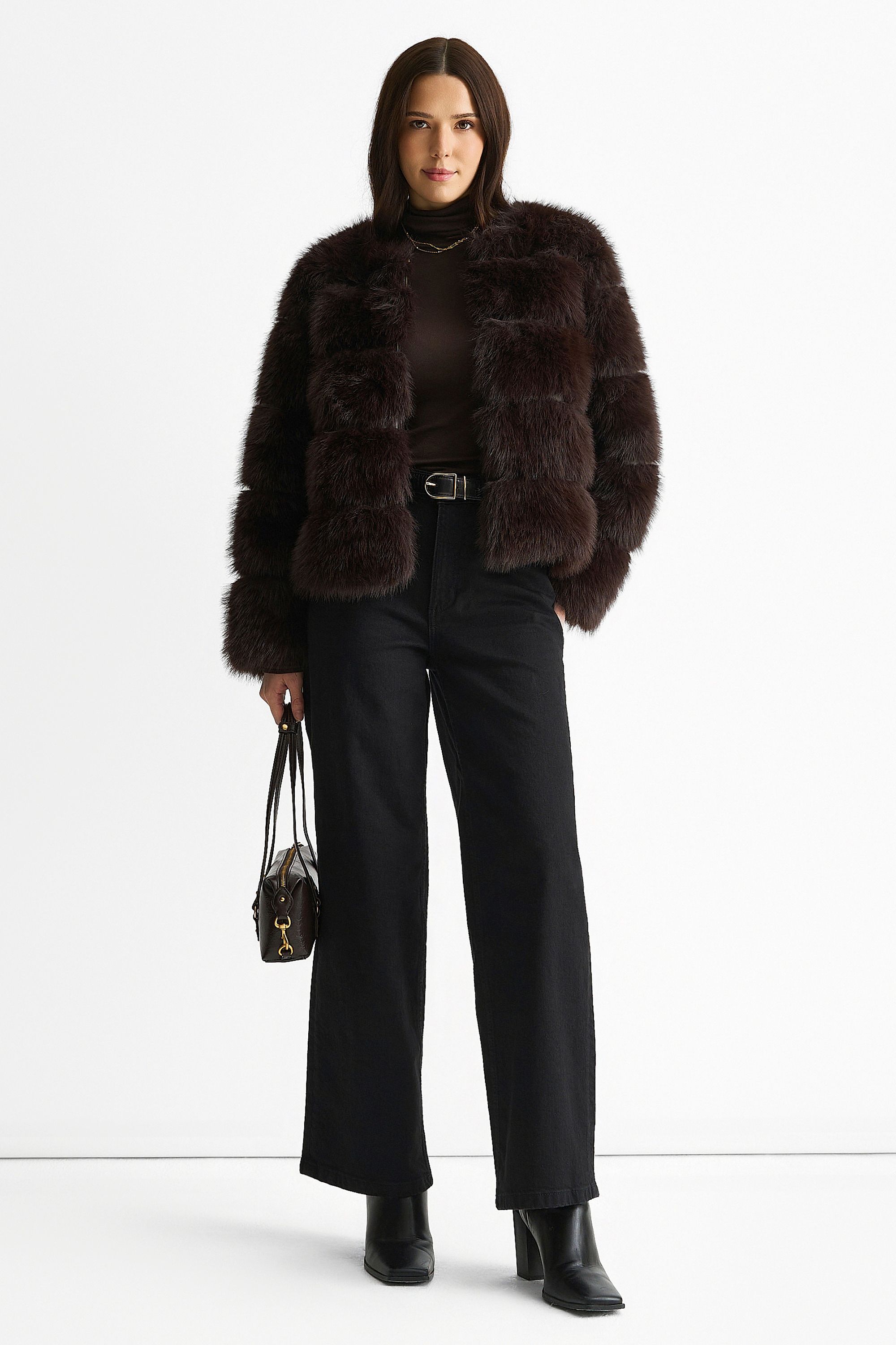 Gini London Chocolate Soft Touch Fur Jacket