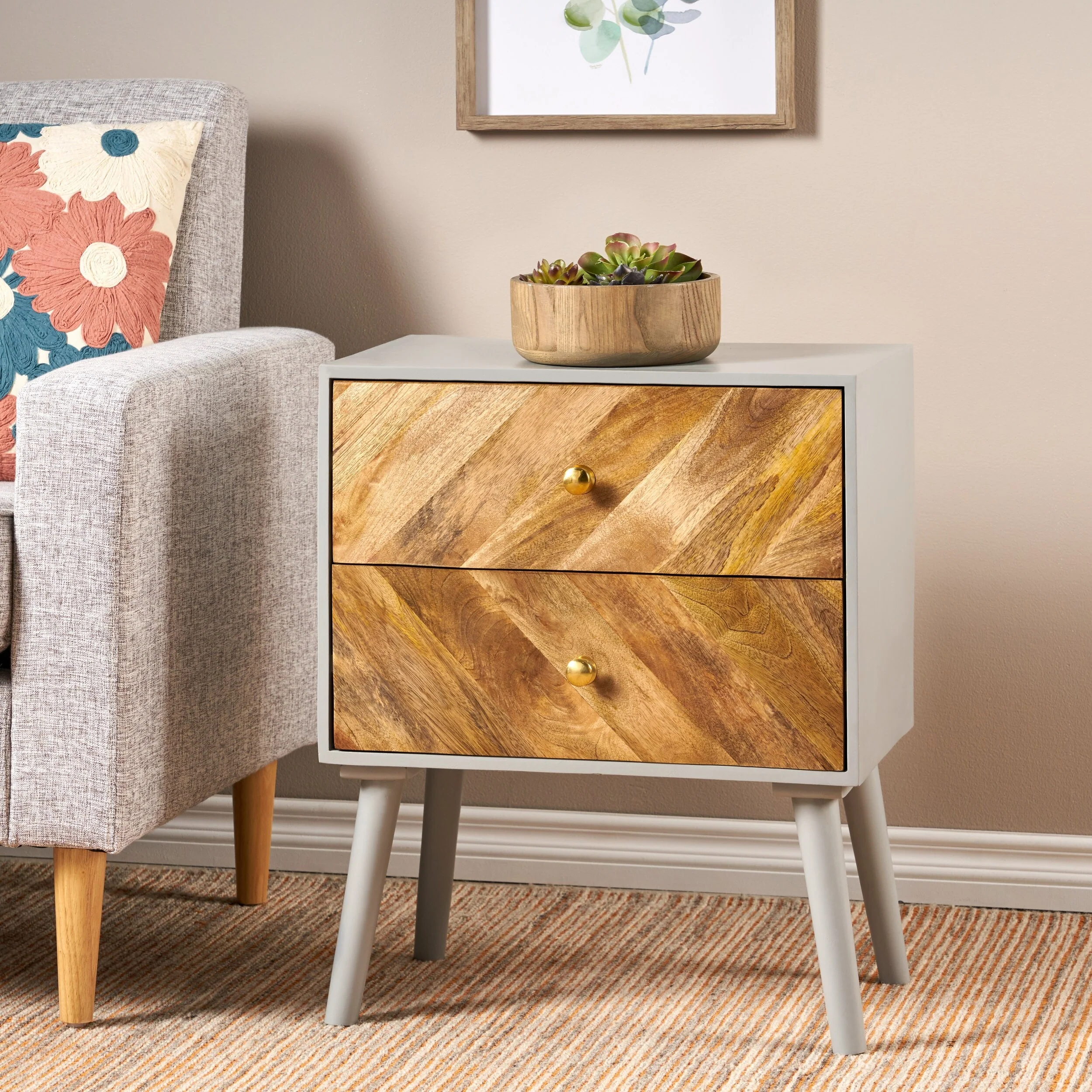 Mango Wooden / Mdf Fitted 2 Drawer Cabinet