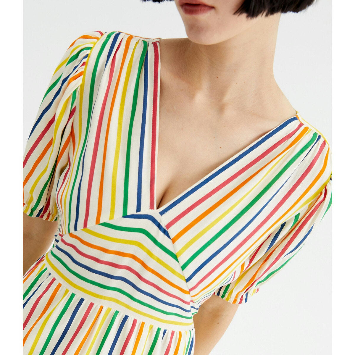 Robe manches courtes, rayures multicolores