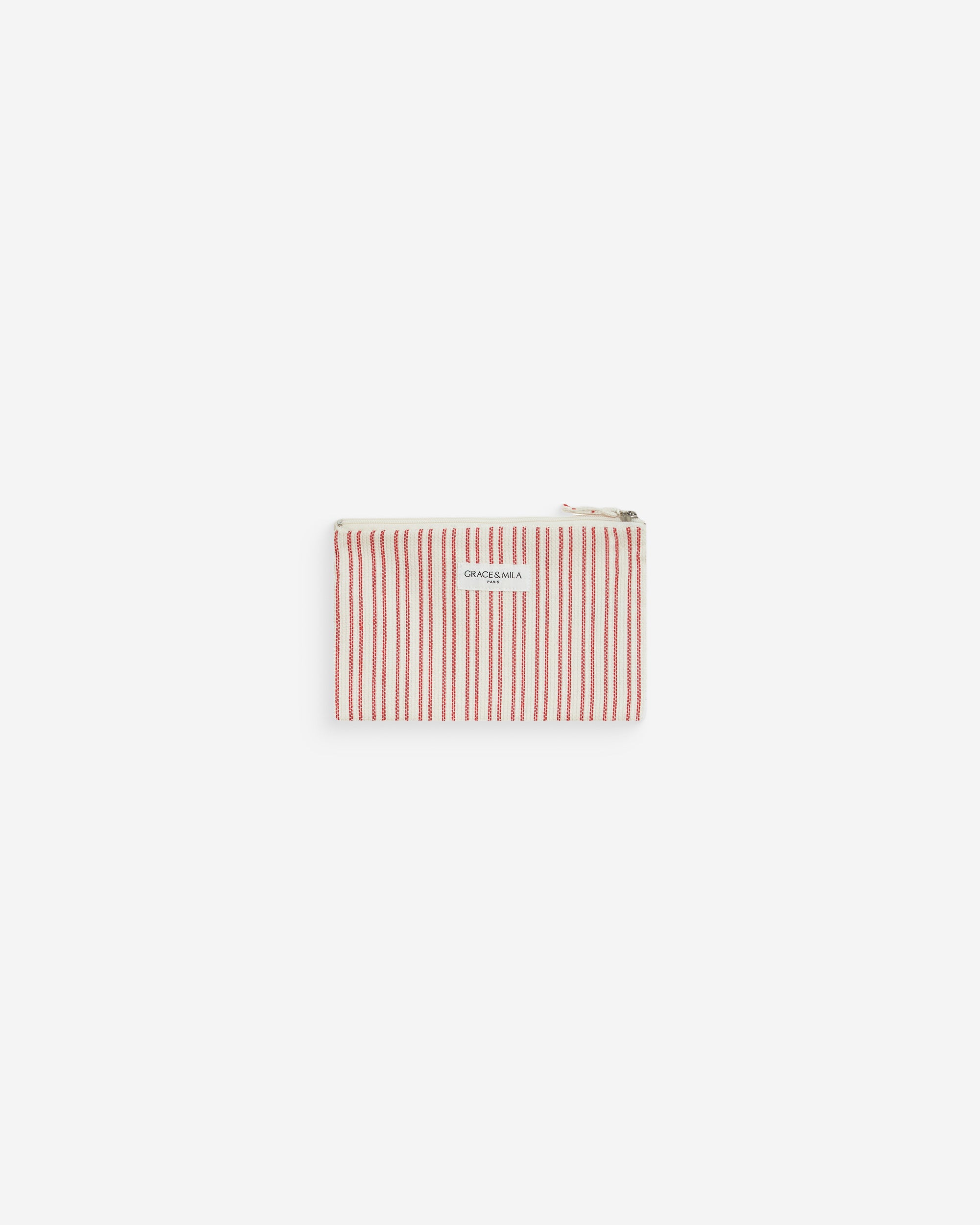Pochette zippée en coton rayée rouge Wilene