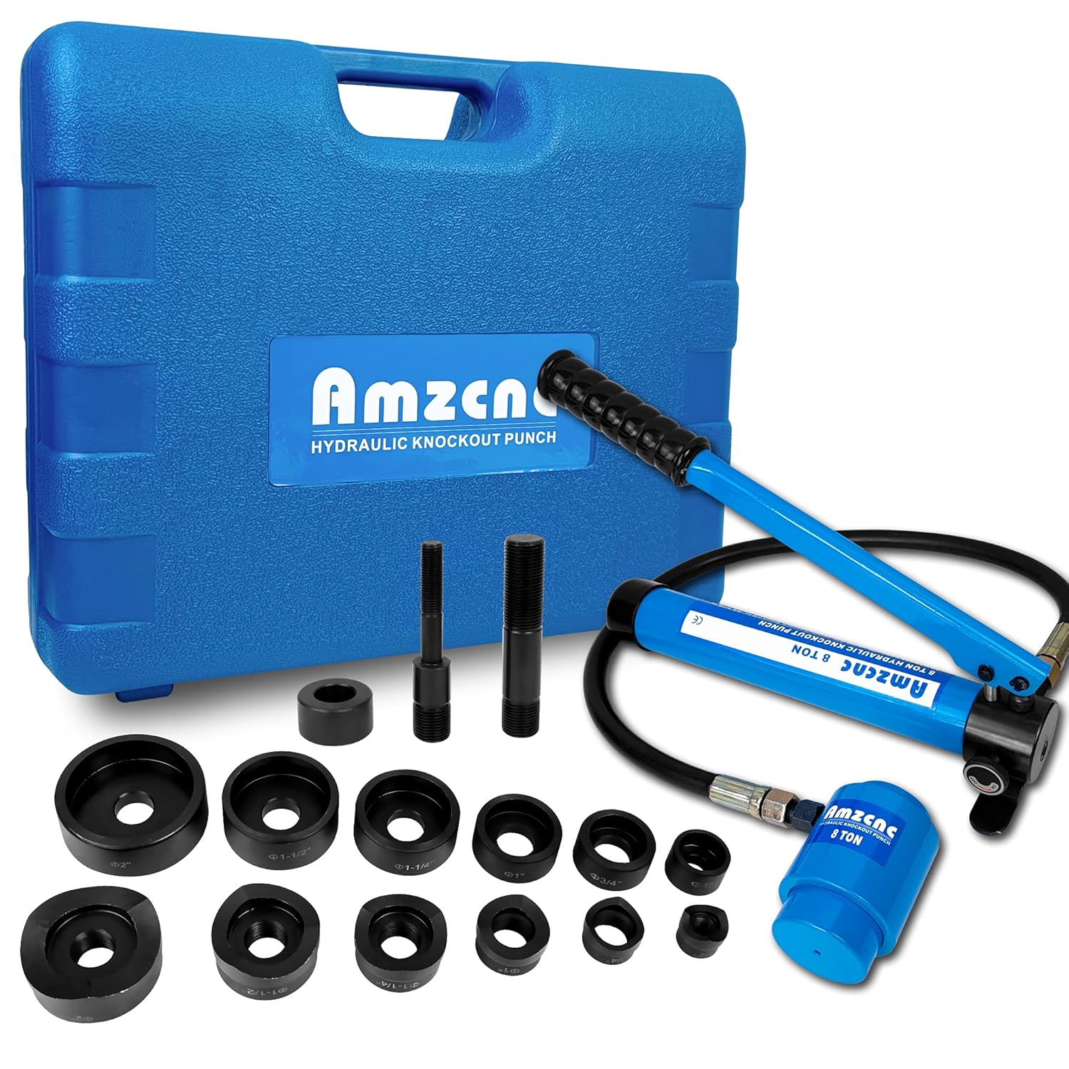 AMZCNC Hydraulic Knockout Punch Electrical Conduit Hole Cutter Set KO Tool Kit 1/2 to 2 inch (8T(1/2-2)), Alloy Steel