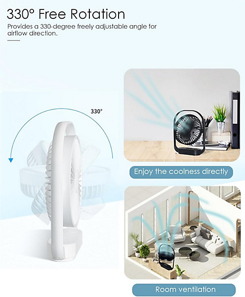 CODEKEY 4 Ventilateur de Bureau à Vitesses, Ventilateur USB, Petit Ventilateur Silencieux RotatifVentilateur a Pile Rechargeable