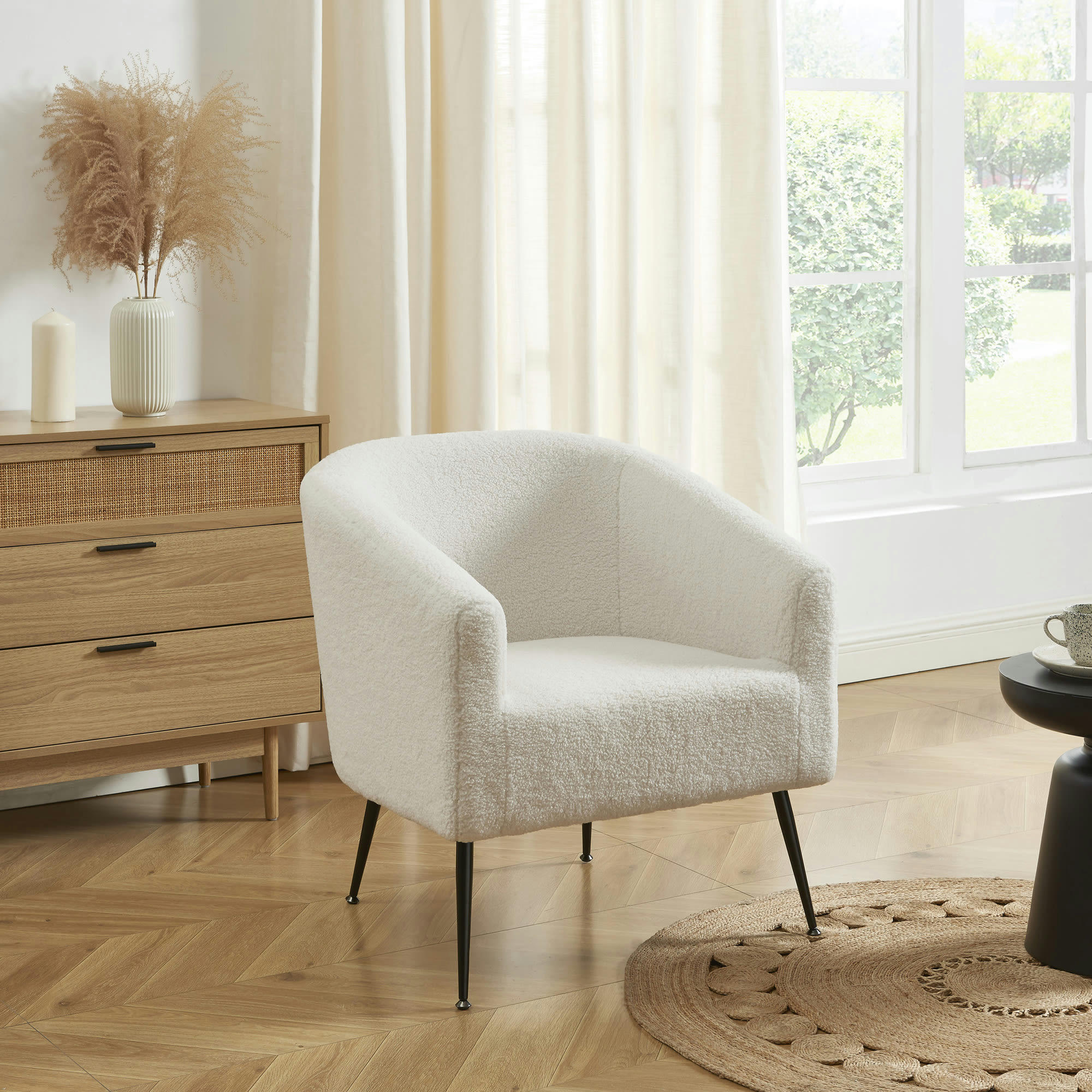 TOMMY - Fauteuil  en tissu bouclette blanc