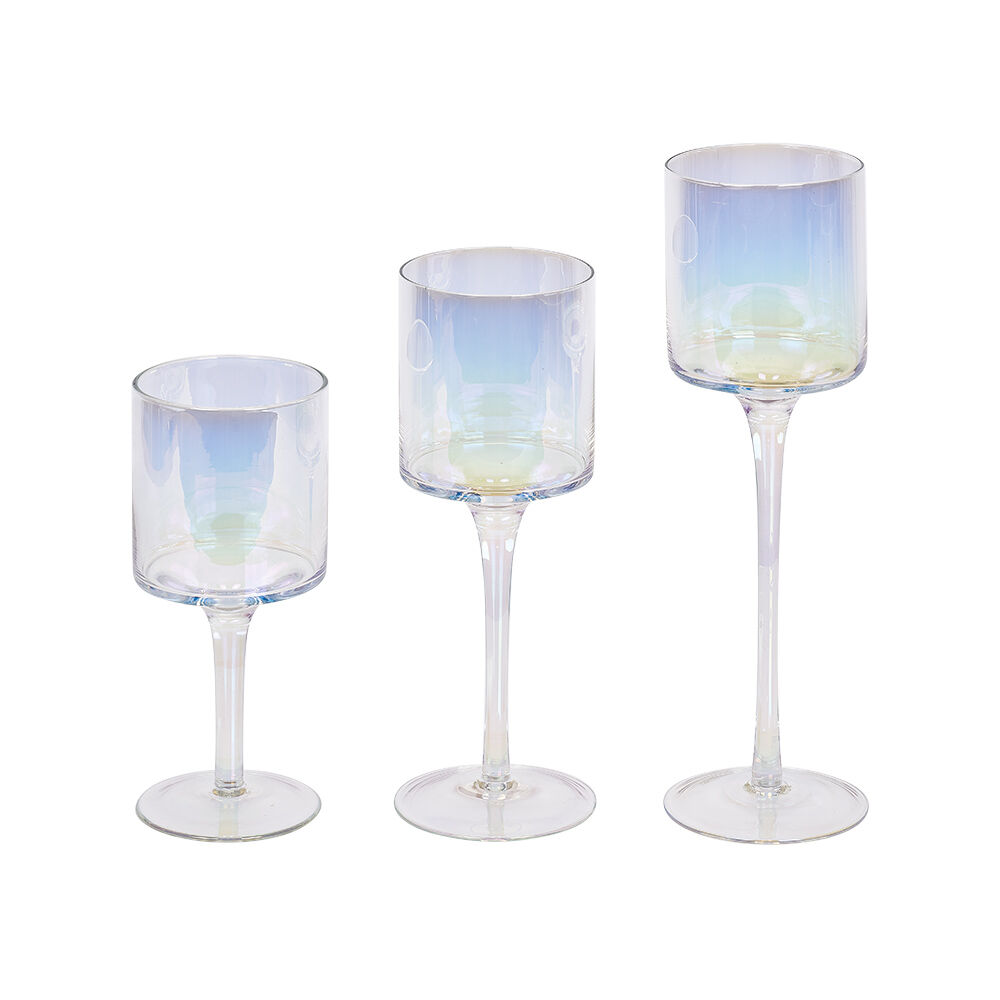 Photophore en verre finition iridescent x3