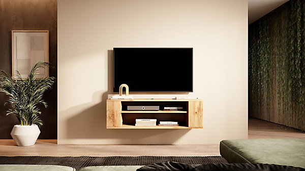 Meuble TV 100 cm imitation chêne avec 2 compartiments WALL