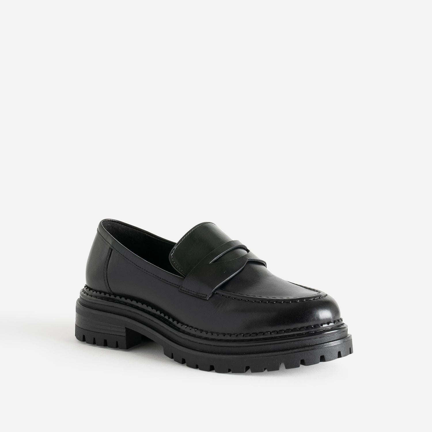 Mocassin TEXTO noir cuir semelle crantée