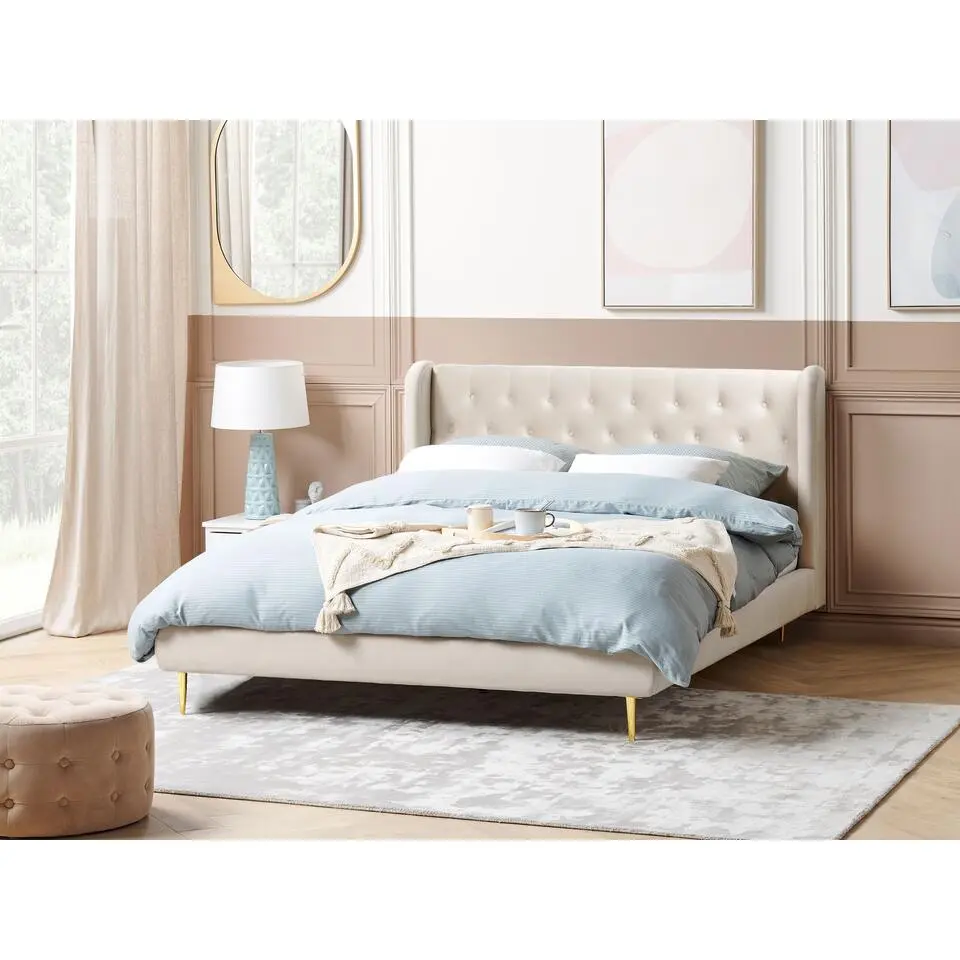 FORBACH - Tweepersoonsbed - Beige - 160 x 200 cm - Fluweel