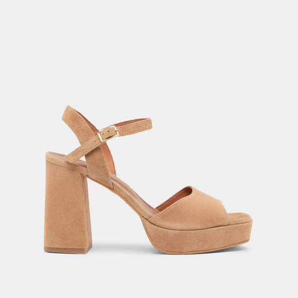Sandales à talons hauts et bouts ouverts...en velours camel | VLADA