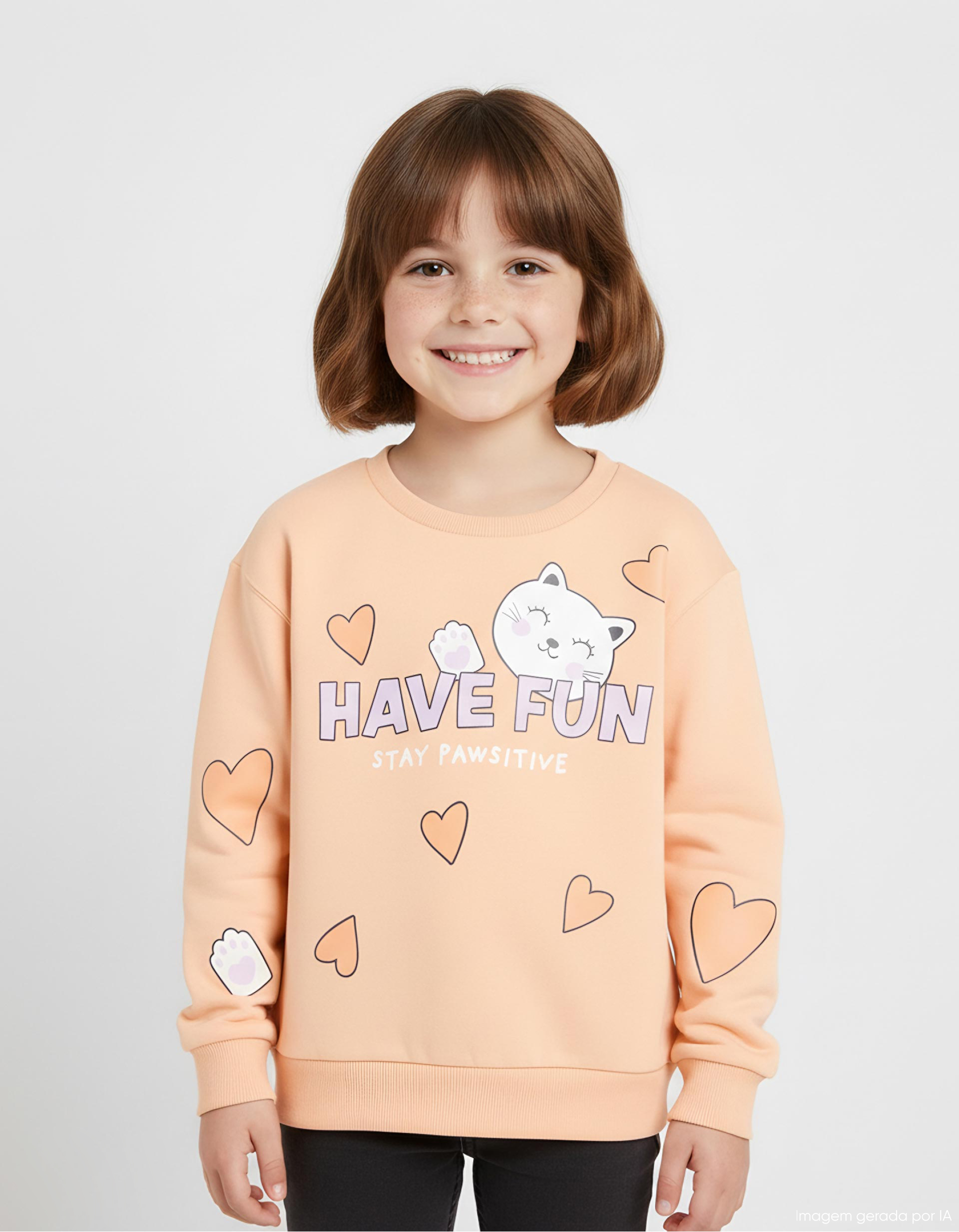 Sweatshirt de Felpa, Menina, Laranja Claro