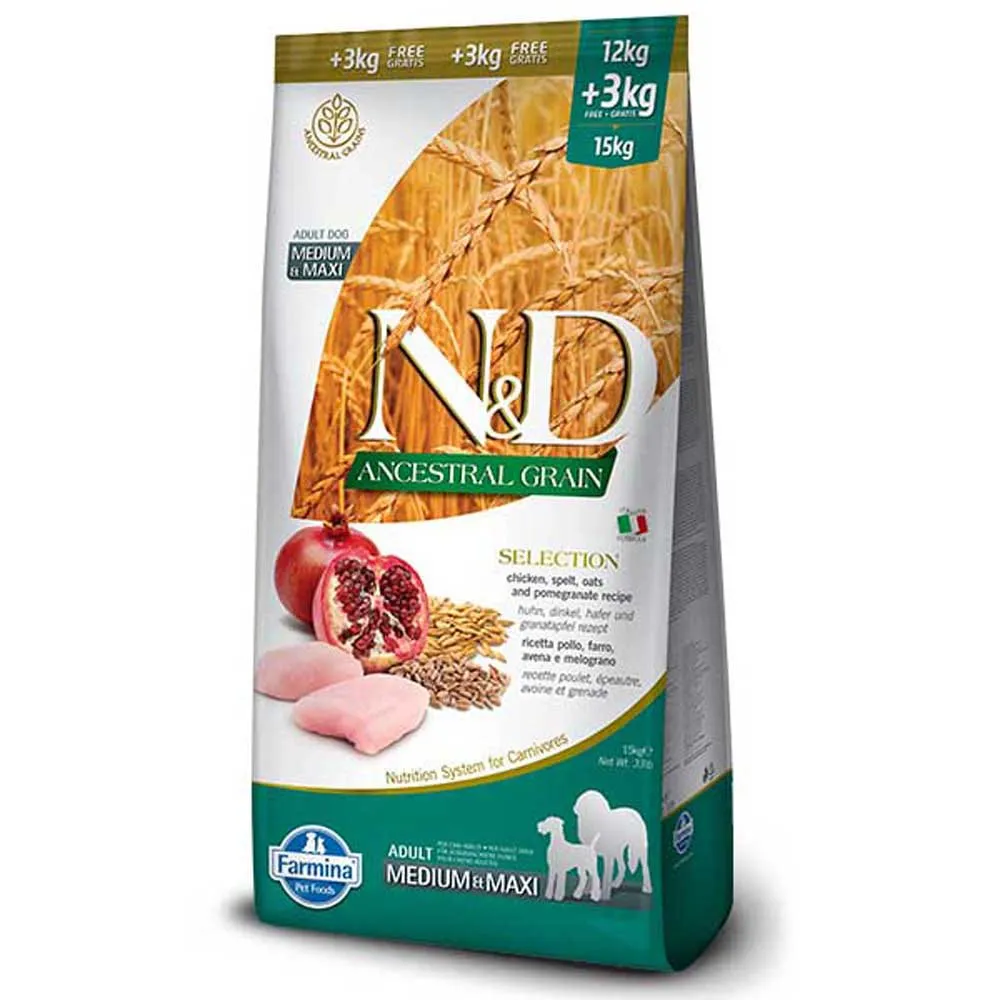 Farmina N&D Medium Ancestral Grain Chicken Adult Dog Food 15kg