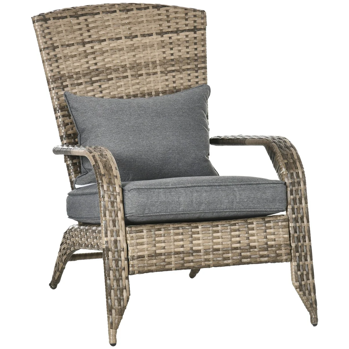 Patio Wicker Adirondack Chair with Soft Cushions, Tall Curved Backrest & Comfortable Armrests