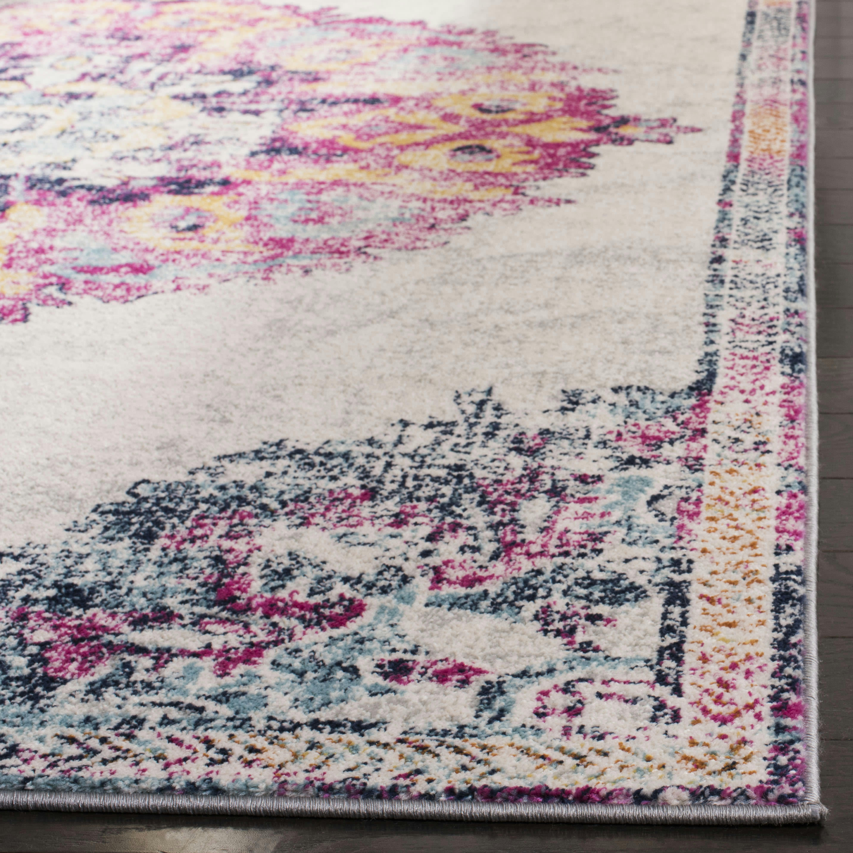 MADISON - Tapis de salon interieur en ivoire & fuchsia, 91 x 152 cm