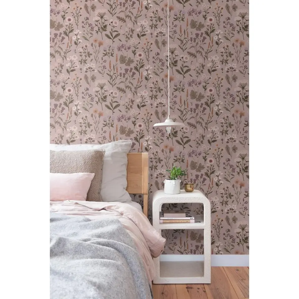 Sanders & Sanders behang veldbloemen oudroze - 50 x 900 cm