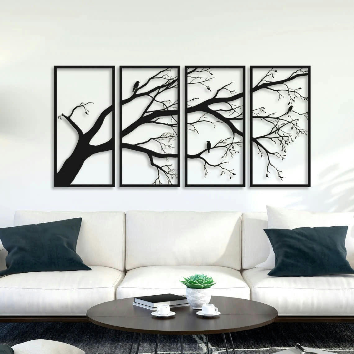 - Décoration murale arbre de vie horizontal en métal noir 120x60 cm