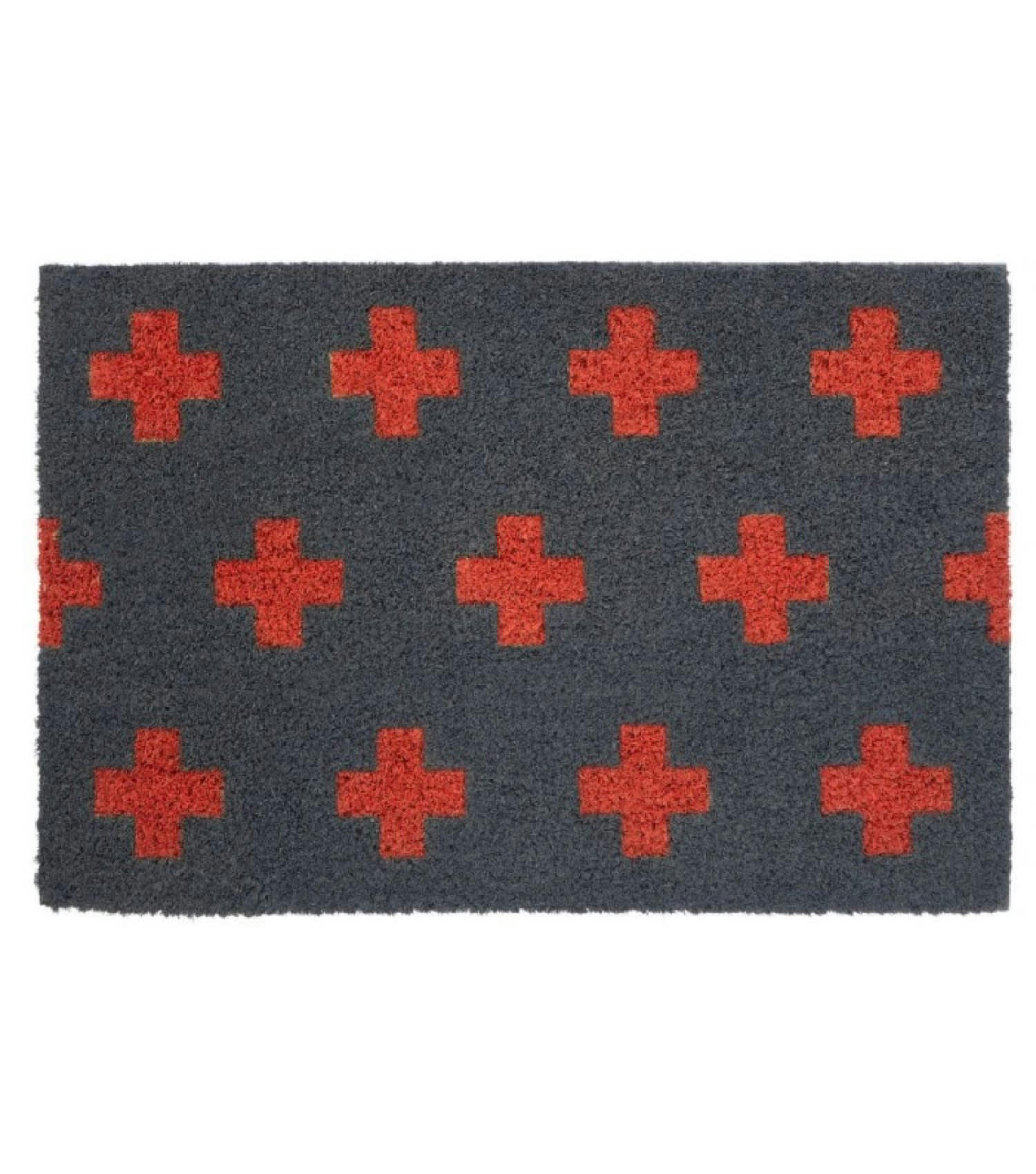 CROIX - Paillasson en coco gris et orange 60x40