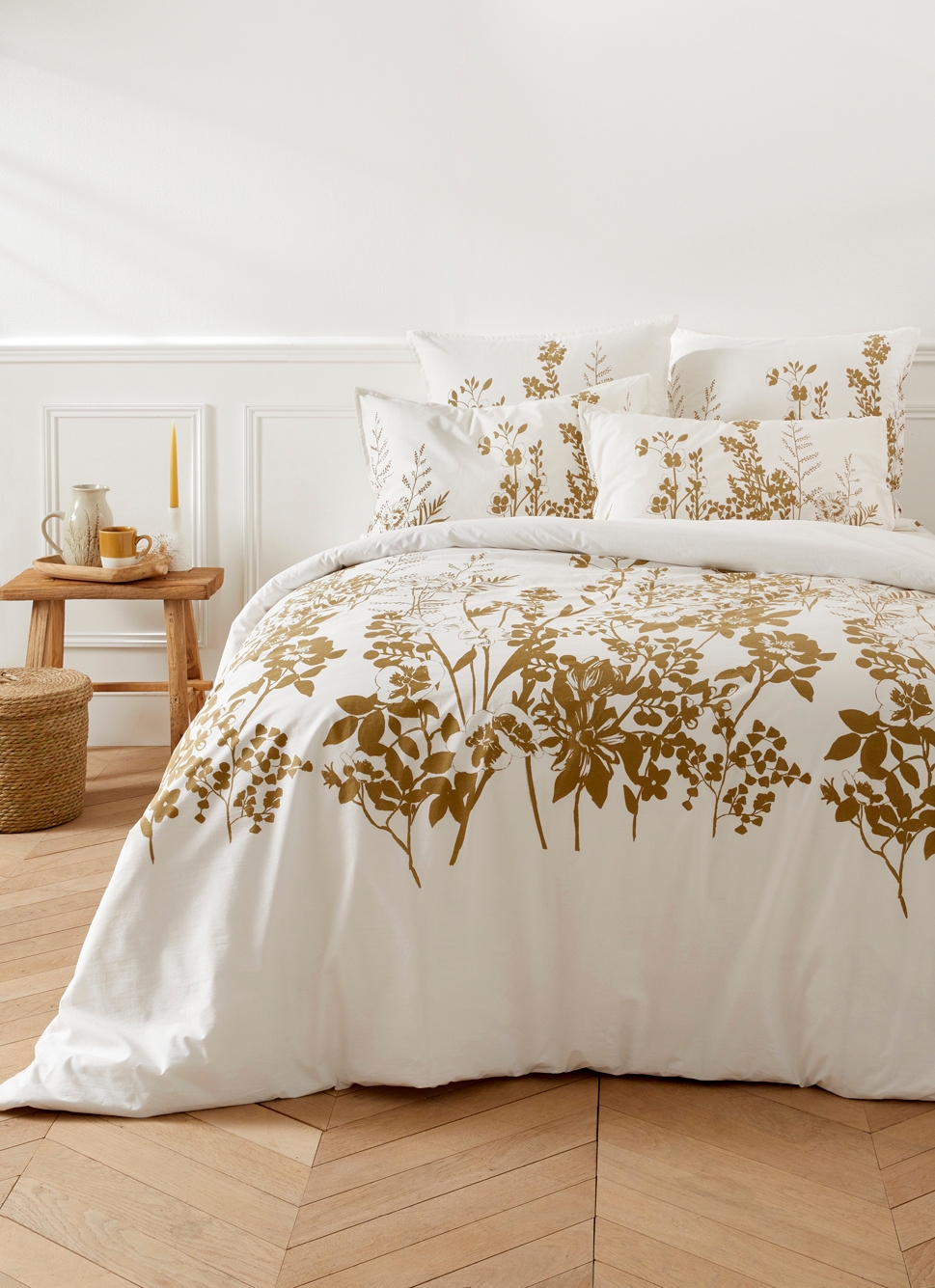 HOUSSE DE COUETTE à MOTIF FLORAL EN PERCALE GALET