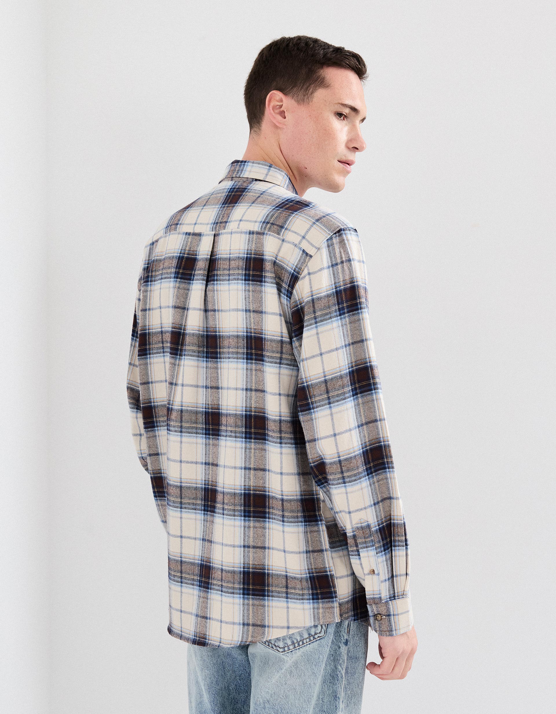 Camisa Flanela de Xadrez, Homem, Bege Claro