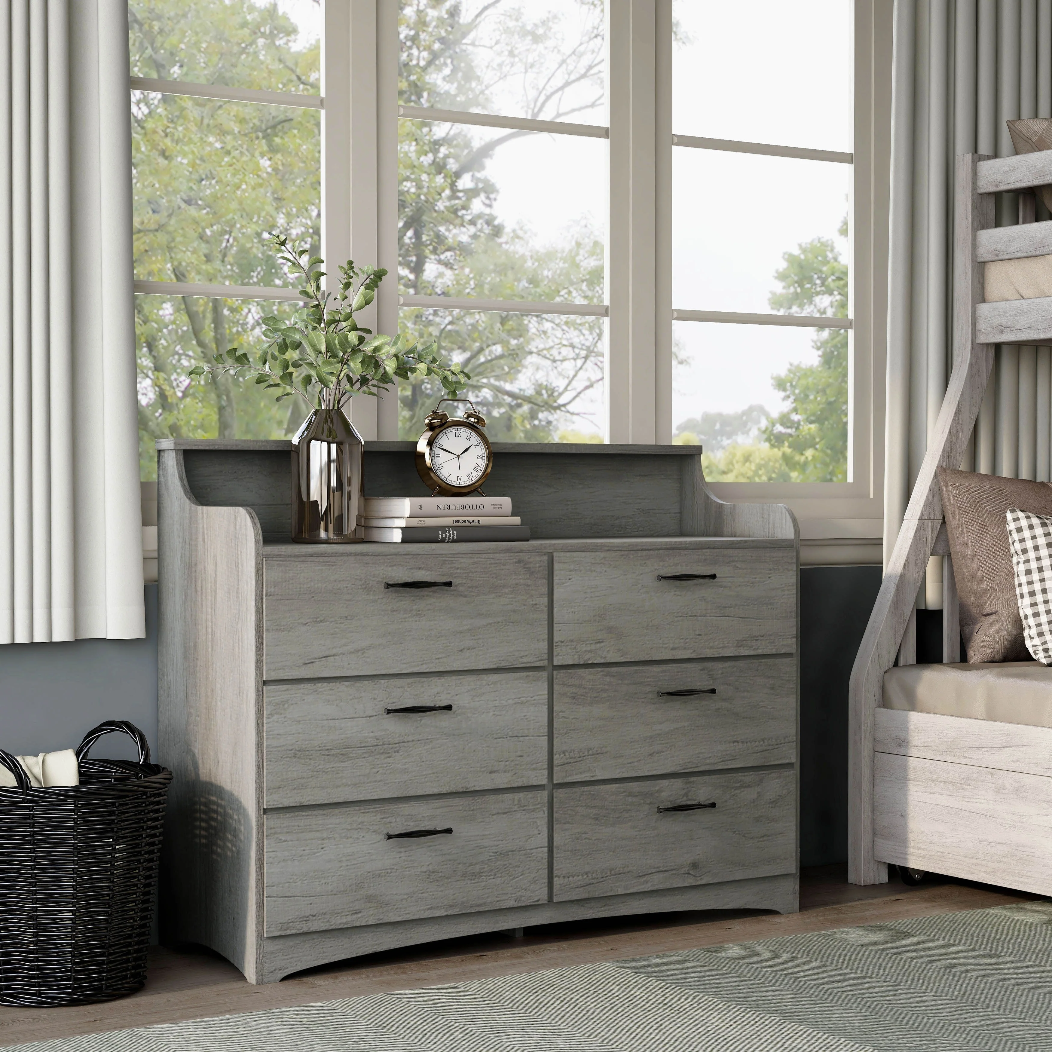 DH BASIC Simple Transitional 47-inch Wide 6-Drawer Double Dresser by Denhour