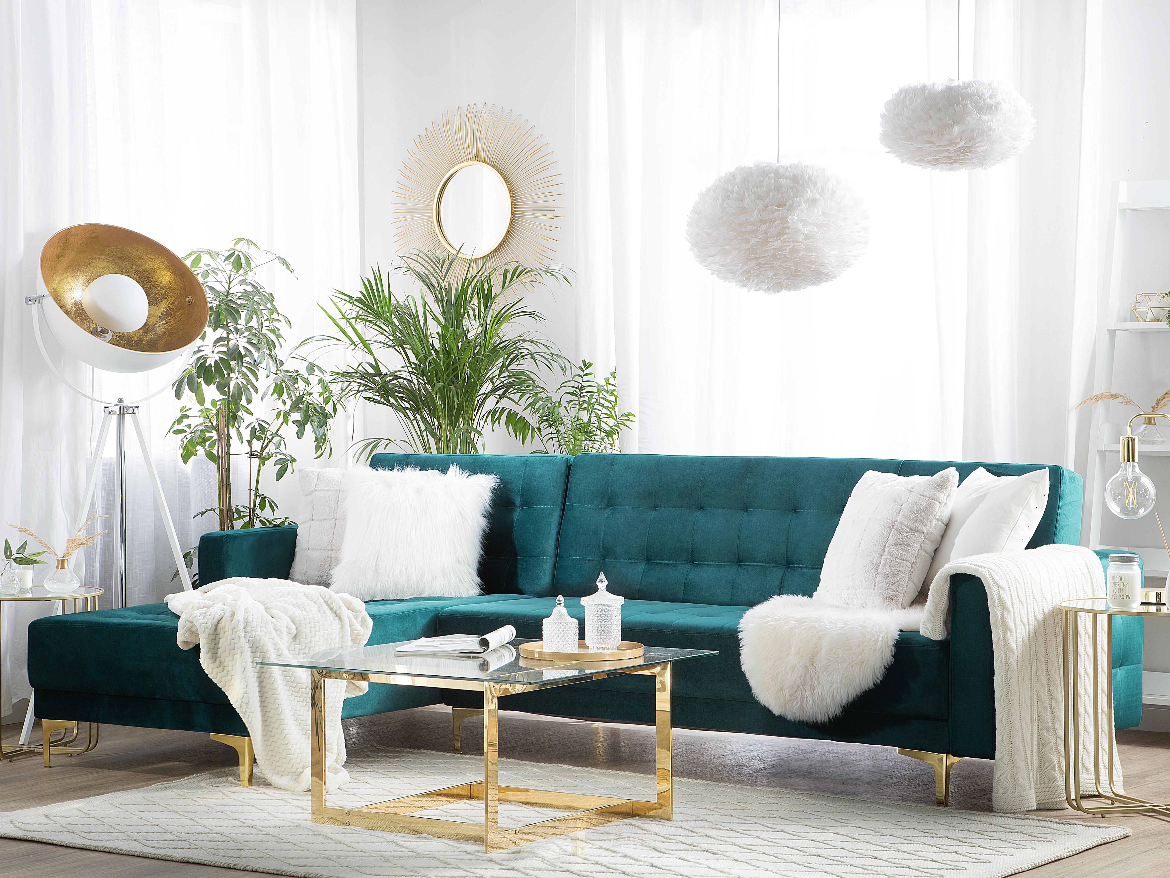 Modular Corner Sofa Bed 4 Seater ABERDEEN Velvet Teal Right Hand