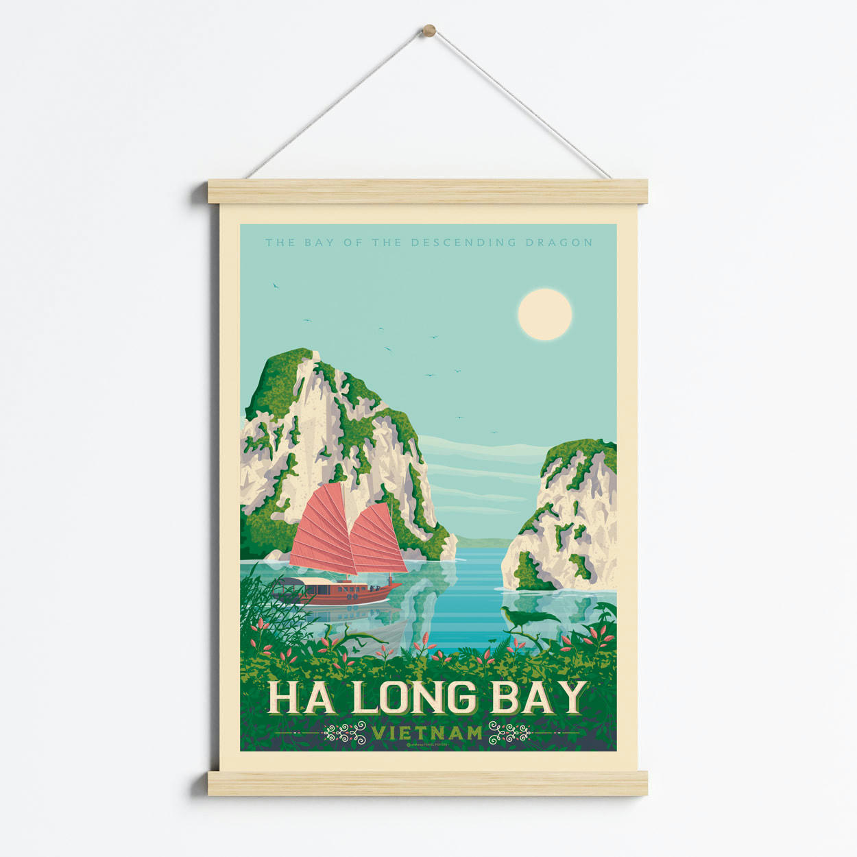 - Affiche Ha Long Bay Vietnam + Cadre Magnétique (Bois) 50x70 cm