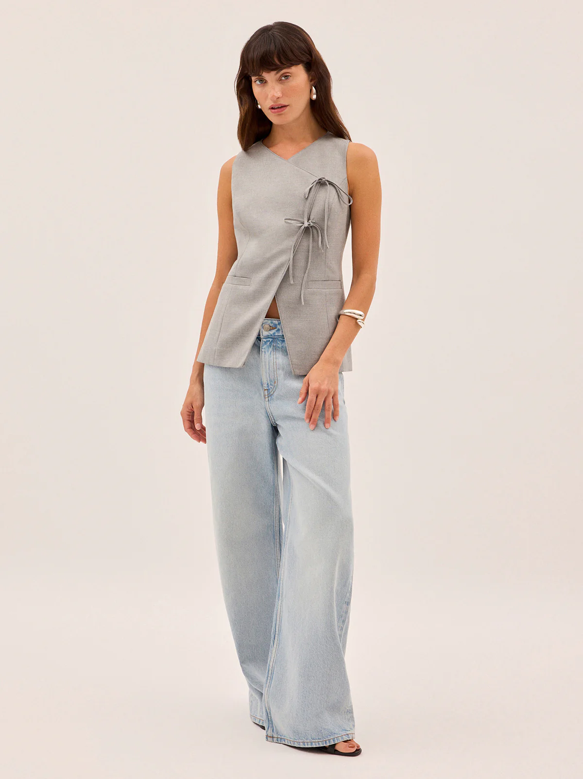Lea Grey Tie Front Waistcoat