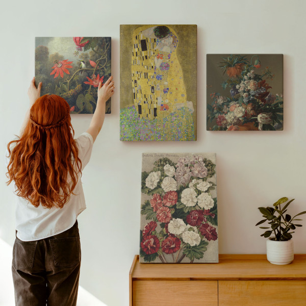 Obraz canvas 4 częściowy Kwiaty pocałunek Klimt |40x40, 40x60| Wallfluent