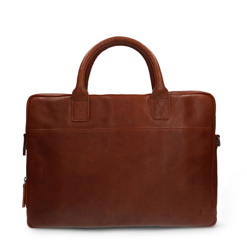 Manfield Cognac leren laptoptas 17 inch