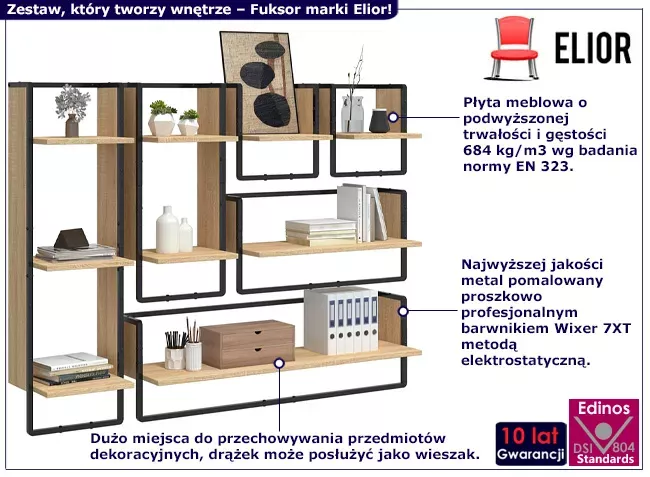 Nowoczesne wiszące półki 6 sztuk dąb sonoma - Jolo