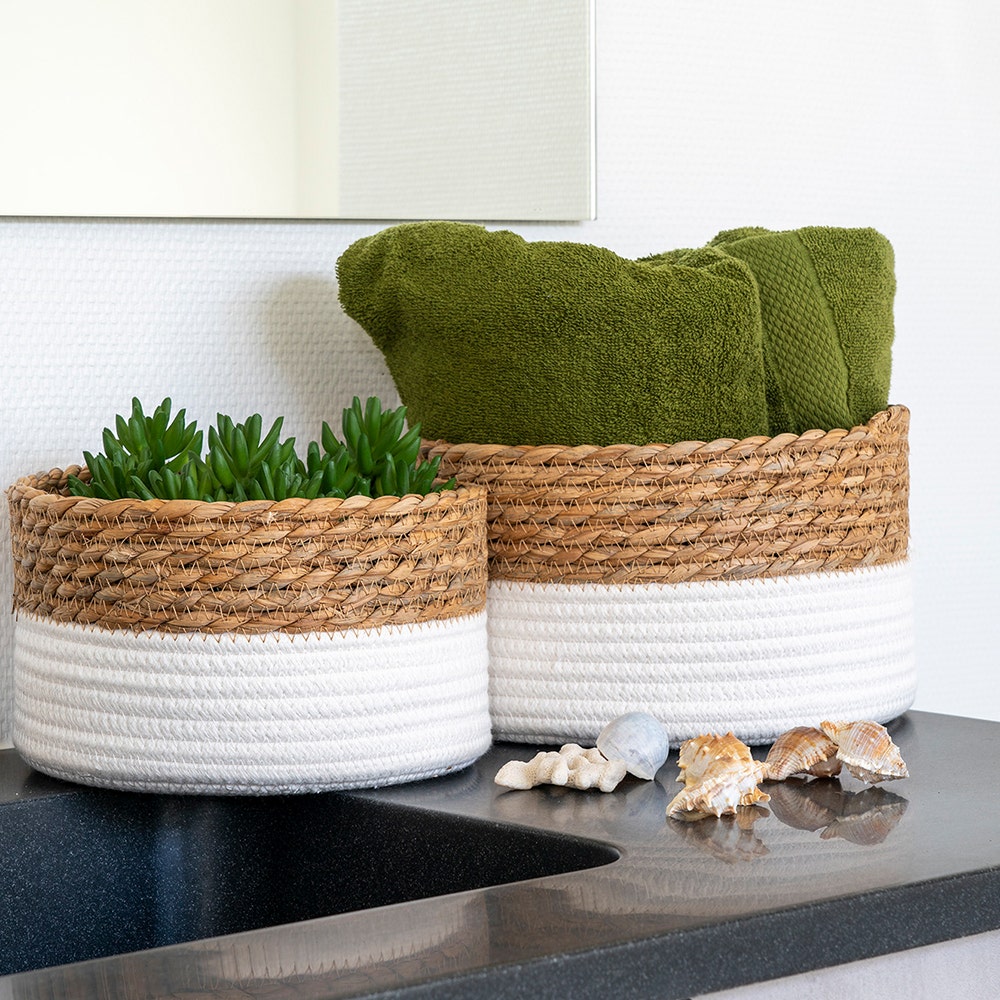 Artichok Feline katoenen manden wit - set van 2