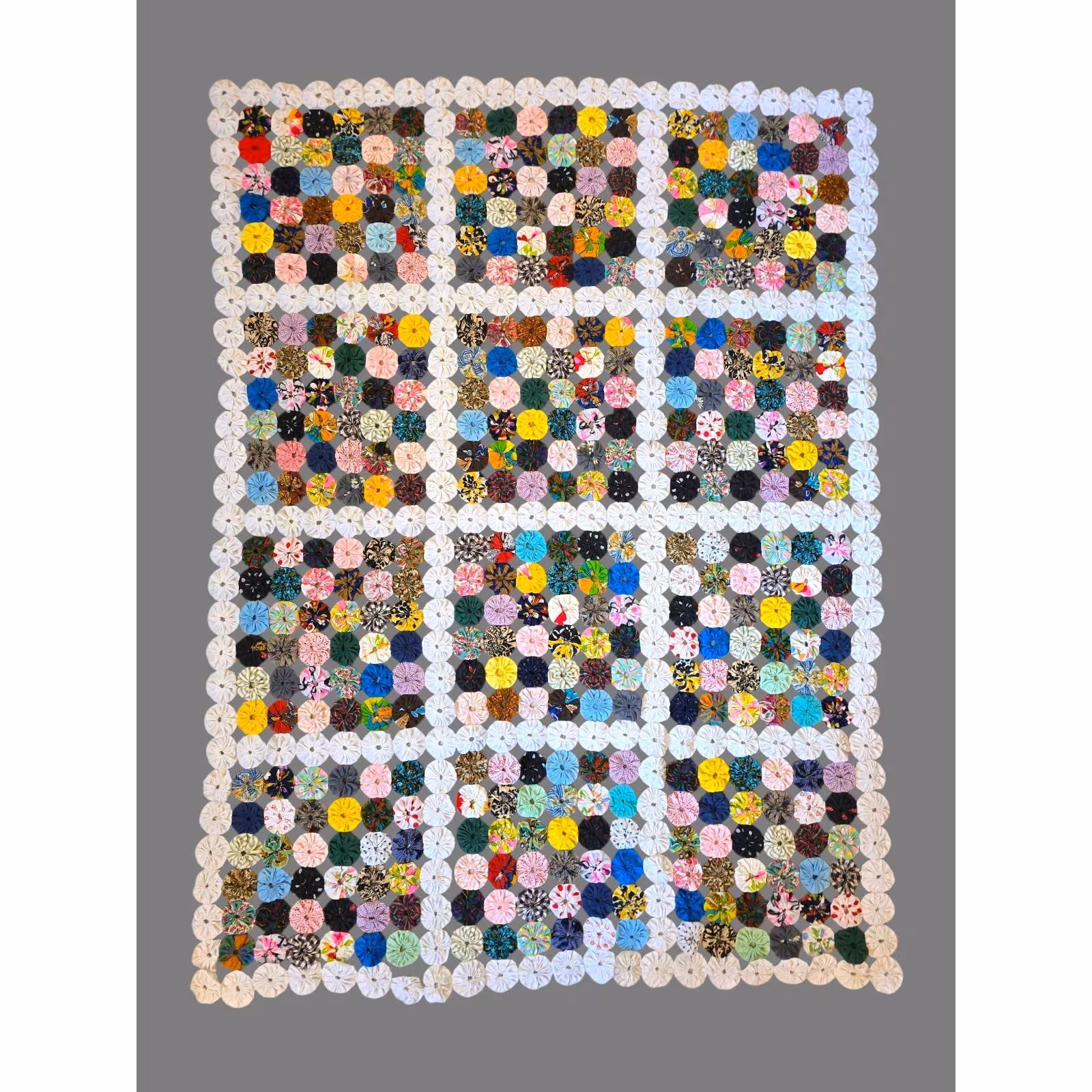Vintage Handmade Yo Yo quilt Open Style Needs Stitching Yoyo Pinwheel Throw