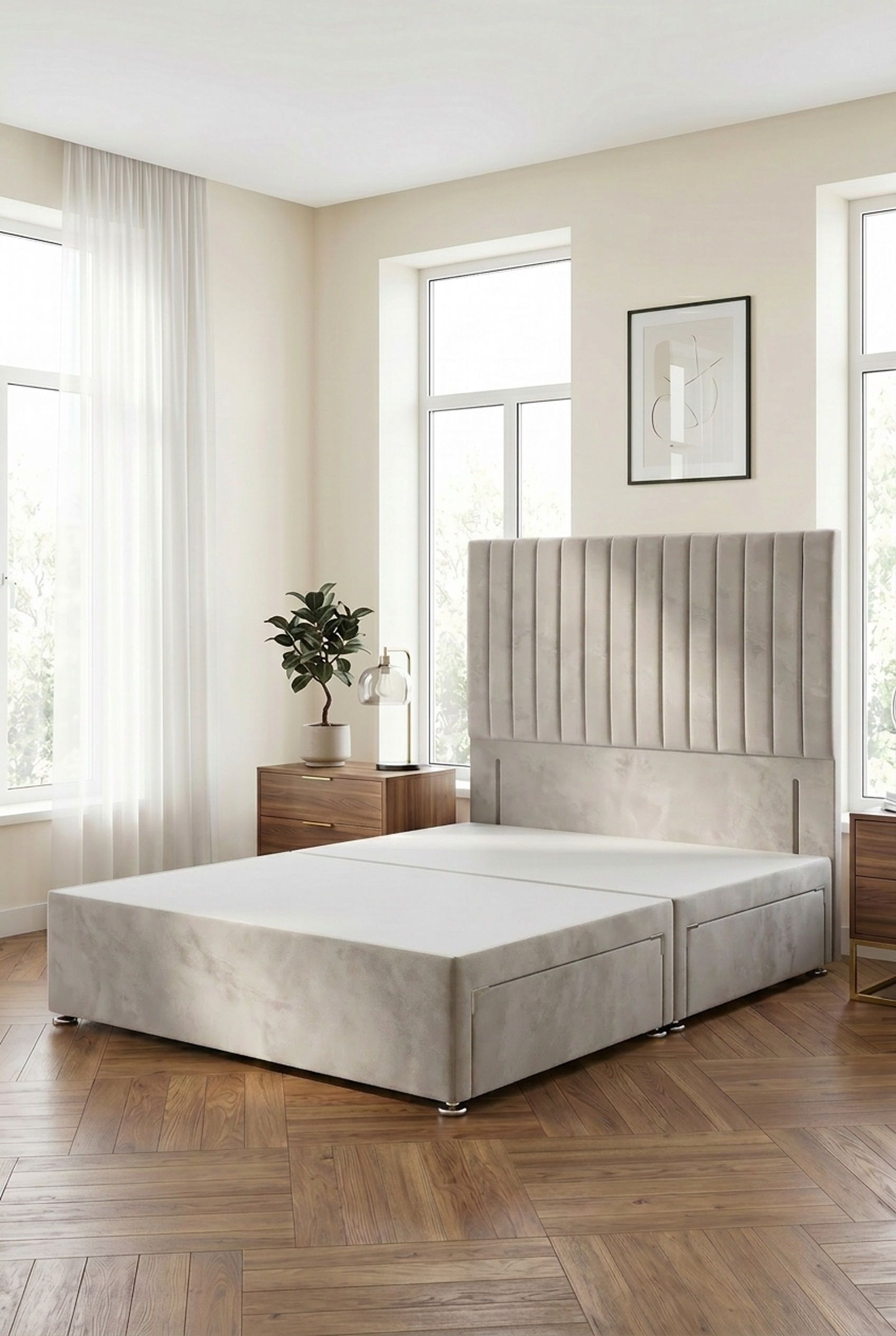 Somnior Eleanor Divan Bed 2 Drawers and 54" Floor Standing Headboard Velvet