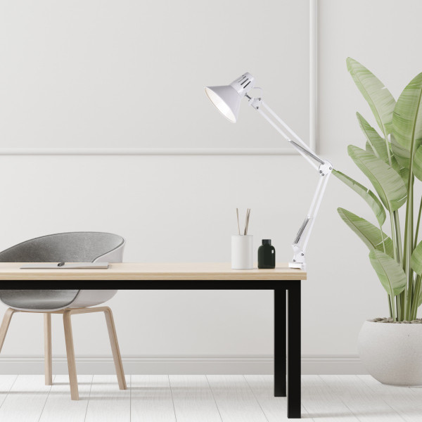 Lampka biurkowa przykręcana biała Worker 1xE27x10W wys:70cm Polux