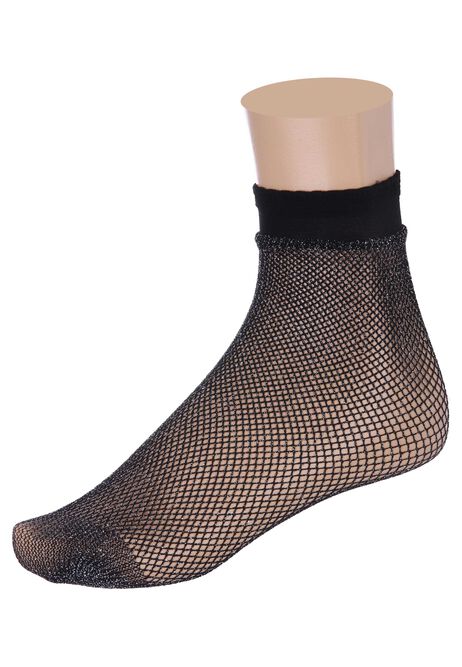 Womens 1pk Black Glitter Fishnet Fashion Socks