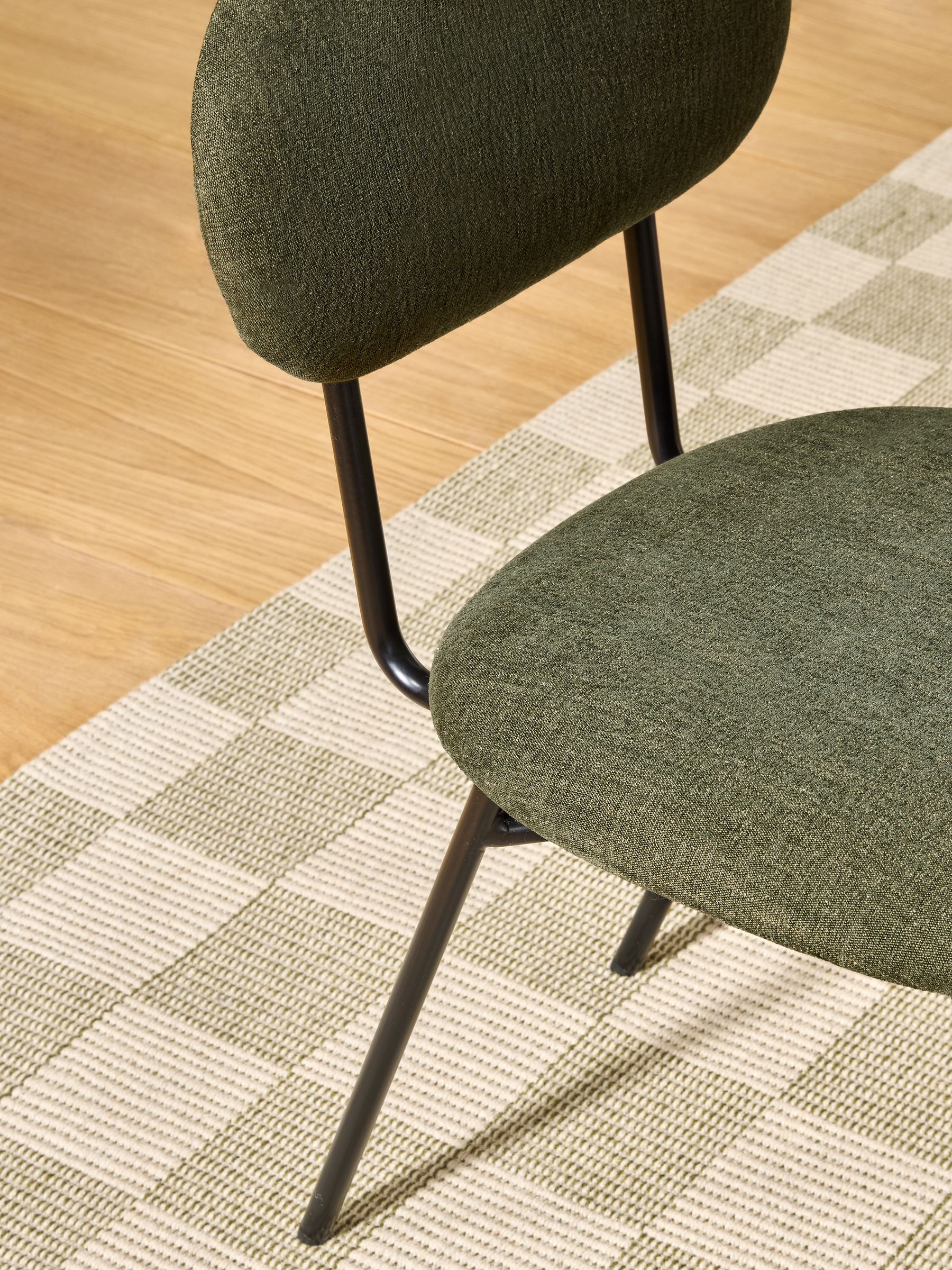 Set of 2 Clemmie Dining Chairs in Hunter Green Soft Weave and Black Legs