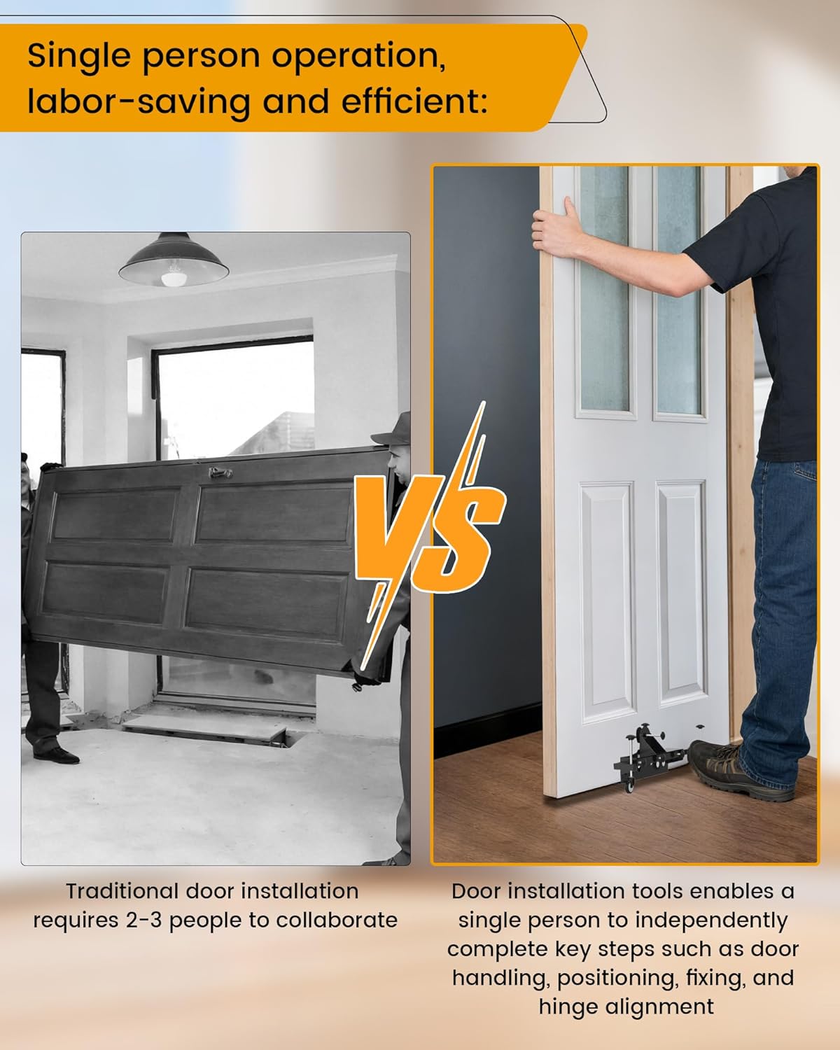 One-Piece Door Installation Tools, Ideal Tool for Single-Person Door Moving, Door Installation Dolly for Maximum 2.5 inch Thickness Pre-Hung Front, Slab Doors, Load Capacity: 200LB