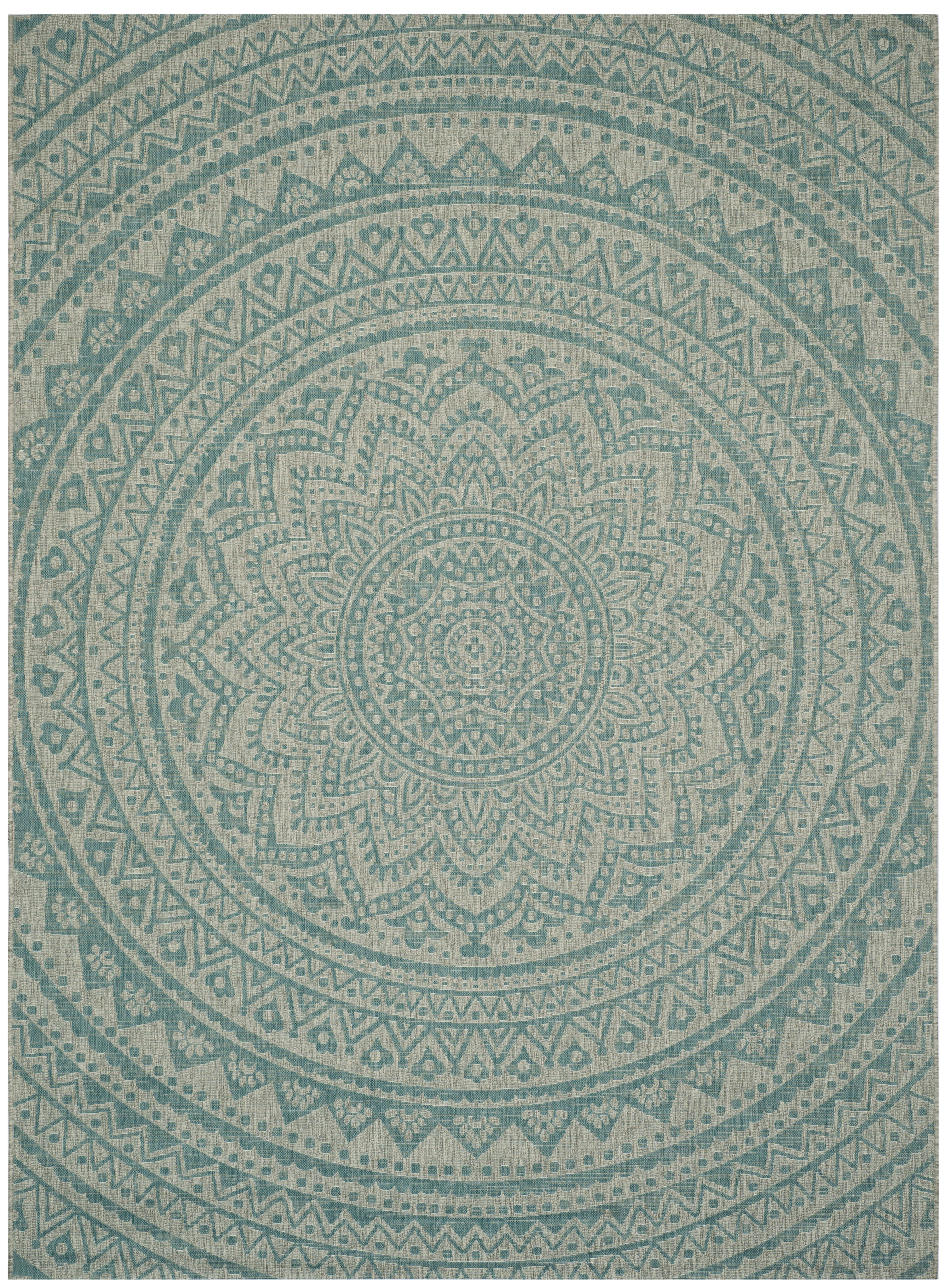 COURTYARD - Tapis interieur & exterieur en gris clair & turquoise, 122 x 170 cm