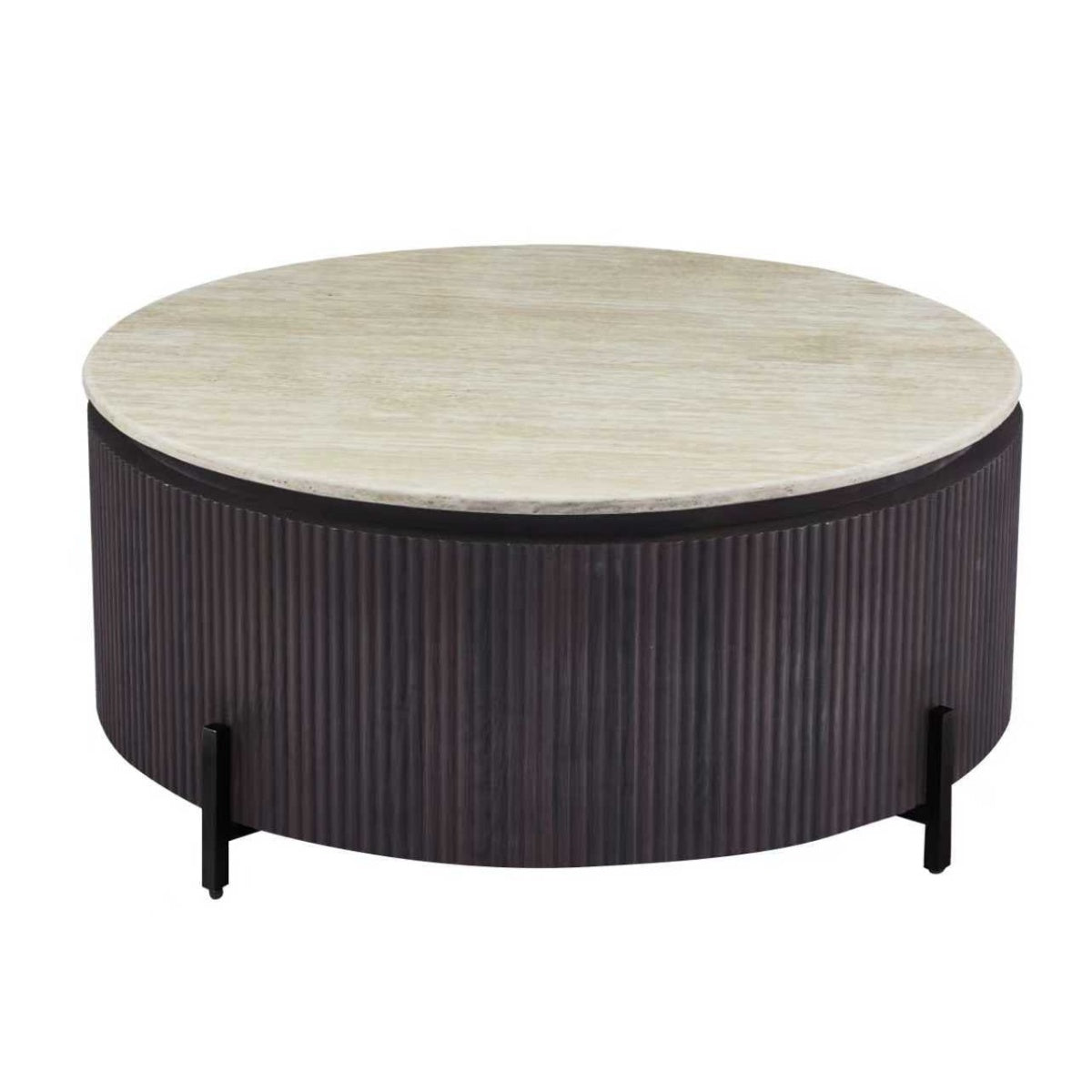 Giga Meubel Salontafel Celia - Rond Walnoot Travertinlook - 110x110x35cm