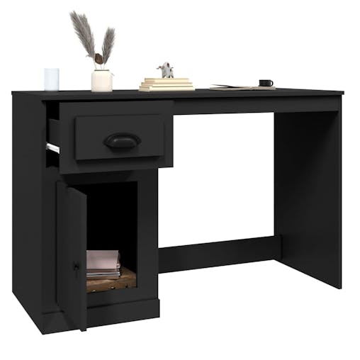 NNEVL Desk with Drawer Black 115x50x75 cm Engineered Wood