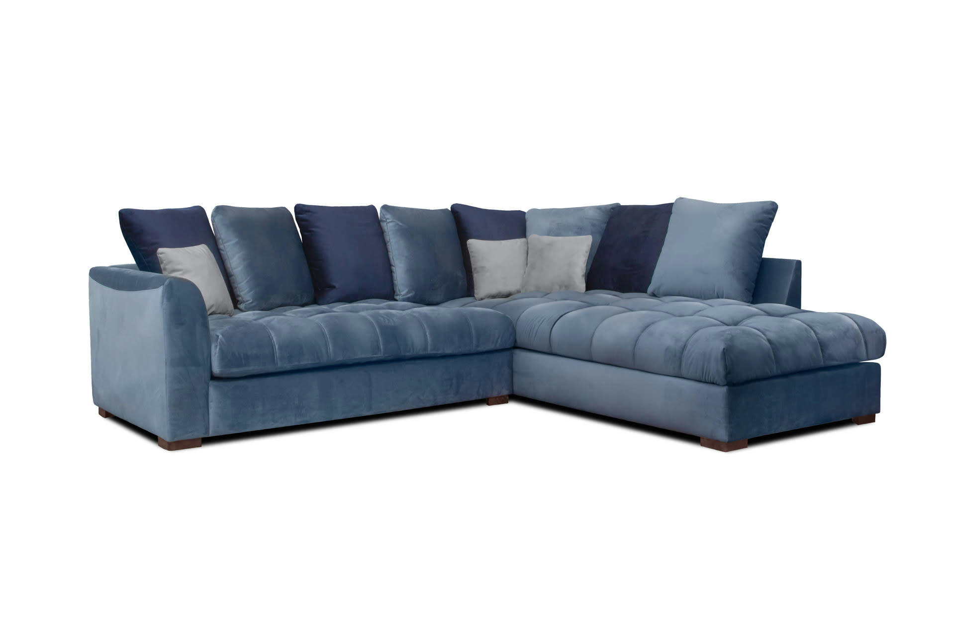 BARDI - Canapé d'angle droit 5 places tissu bleu clair