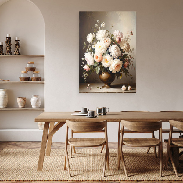 Obraz do salonu sypialni biura kuchni, Piwonie w wazonie bukiet 20x30