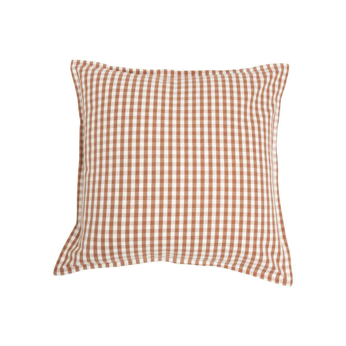 PAR AMOUR - Housse de coussin en coton imprimé vichy beige 50x50