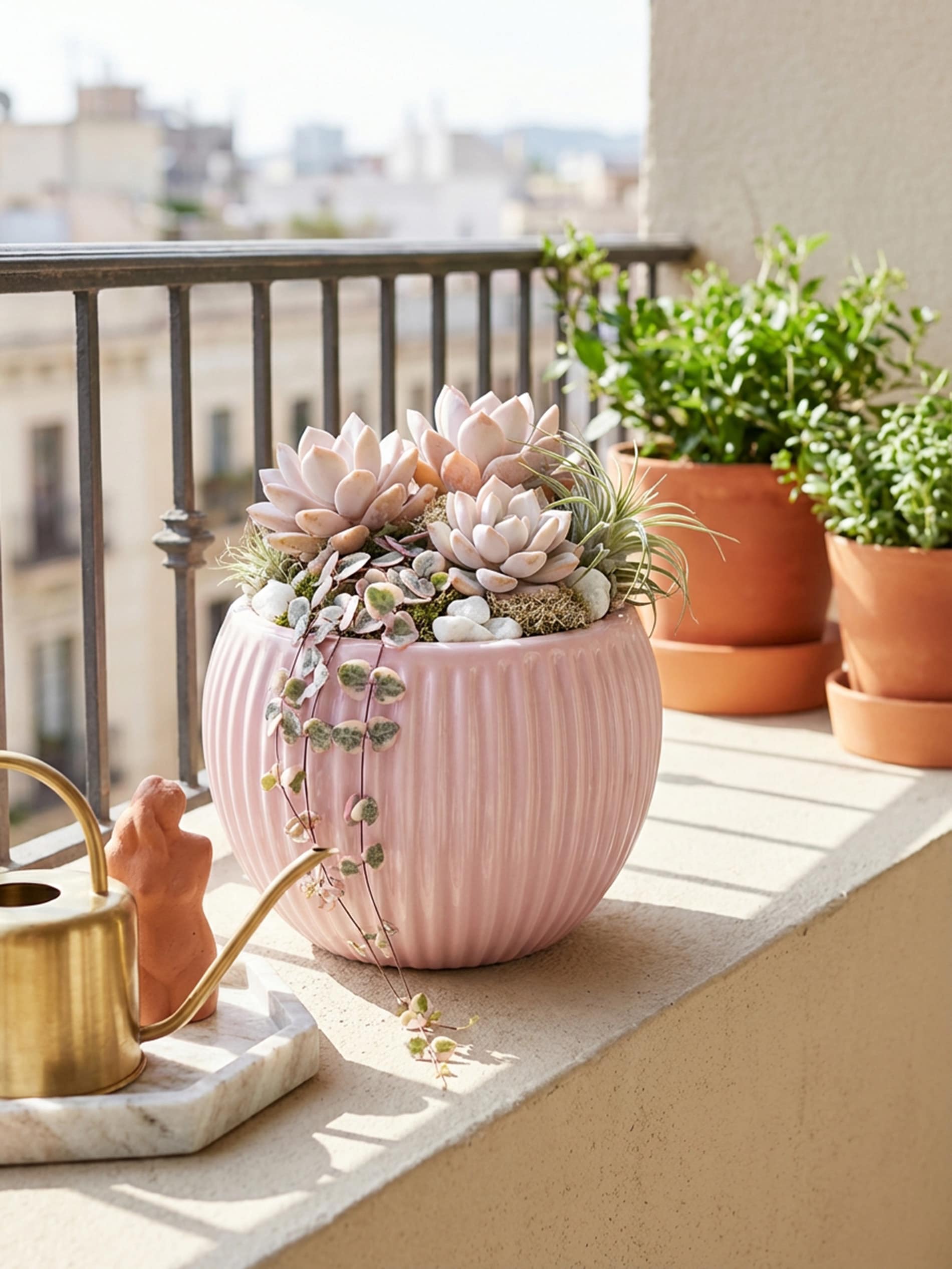 Ceramiczna doniczka z ryflowaniem