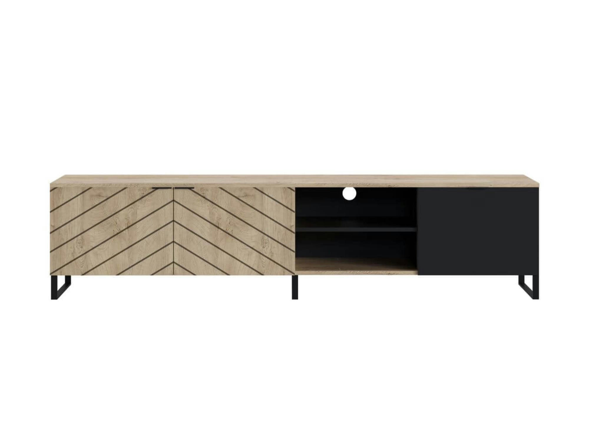 AUXANE - Meuble TV style contemporain 200 cm noir / bois